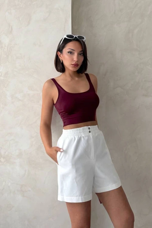 Beyaz Gabardin Lastikli Şort BCHN-2525913