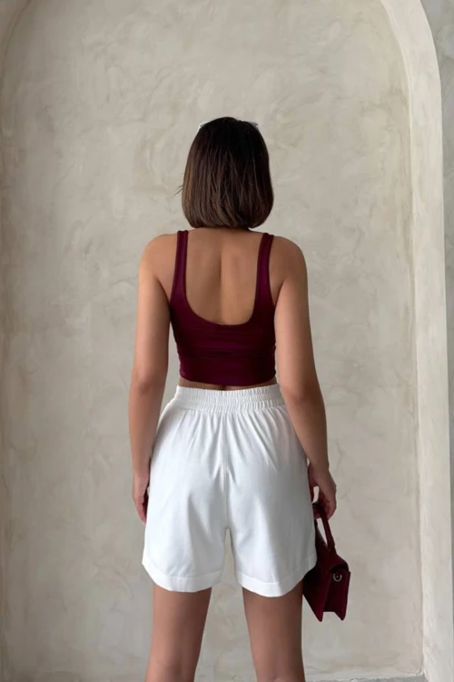 Beyaz Gabardin Lastikli Şort BCHN-2525913