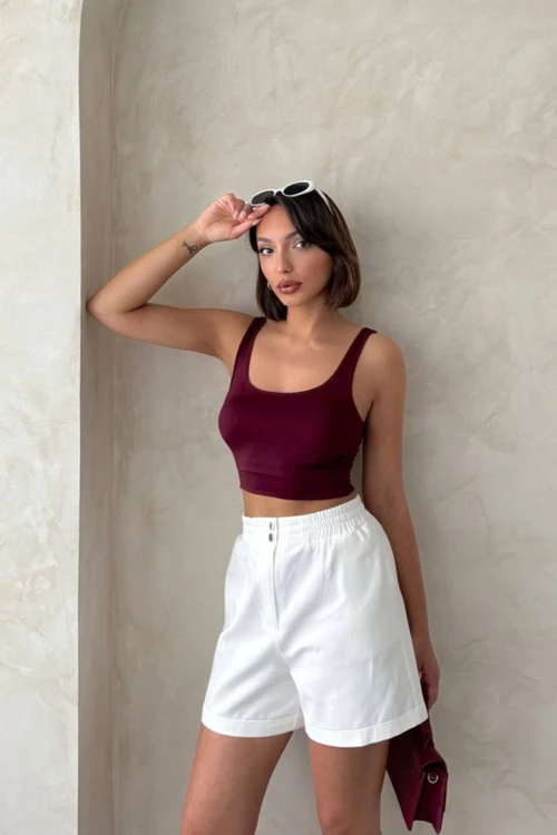 Beyaz Gabardin Lastikli Şort BCHN-2525913