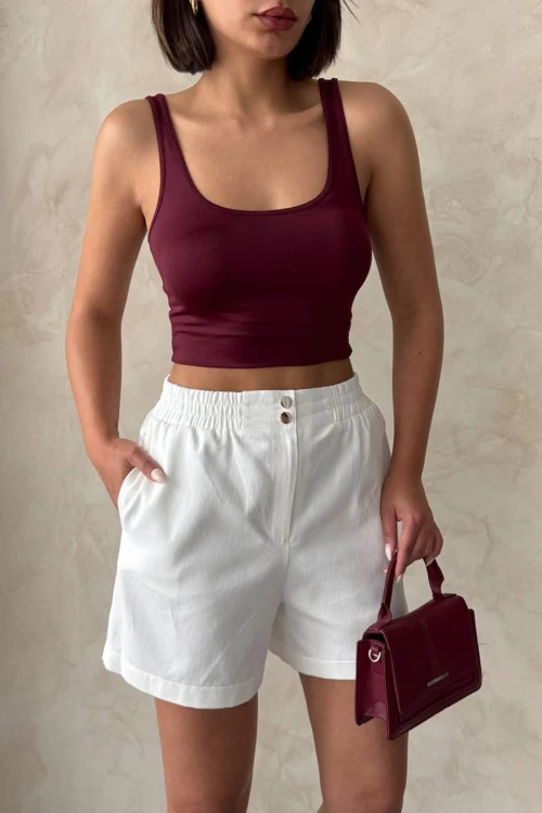 Beyaz Gabardin Lastikli Şort BCHN-2525913