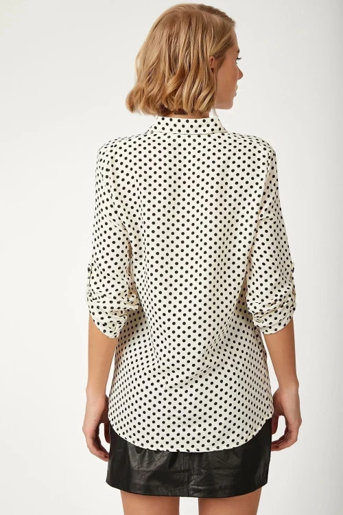 Beyaz Puantiyeli Salaş Gömlek BCBSK-25700-T4011-1500