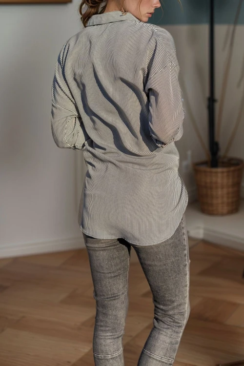 Beyaz Siyah Tek Cep Oversize Gömlek BCBSK-25700-SS-4053