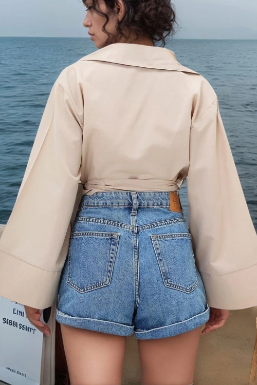 Bisküvi Geniş Manşetli Kol Detaylı Önü Bağlamalı Poplin Gömlek BCDF-2510000