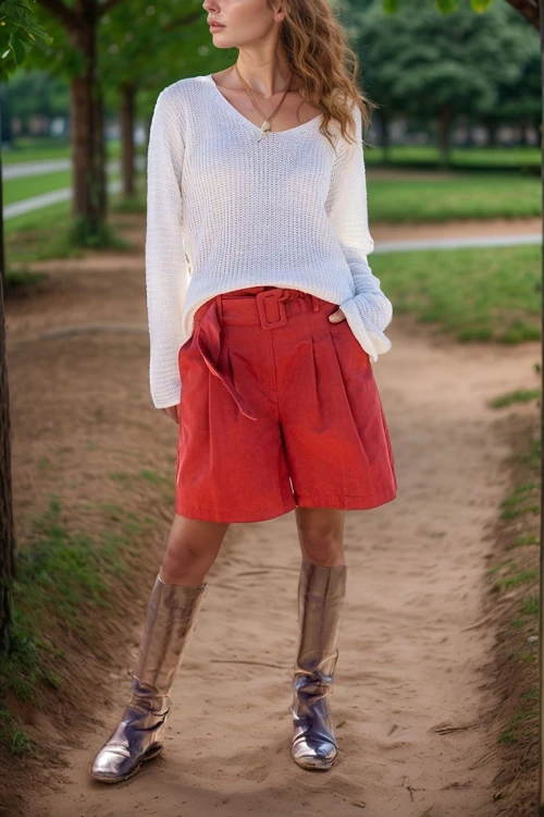 Bordo Keten Kendinden Kemerli Piliseli Salaş Şort BCBSK-25700-SS-7094