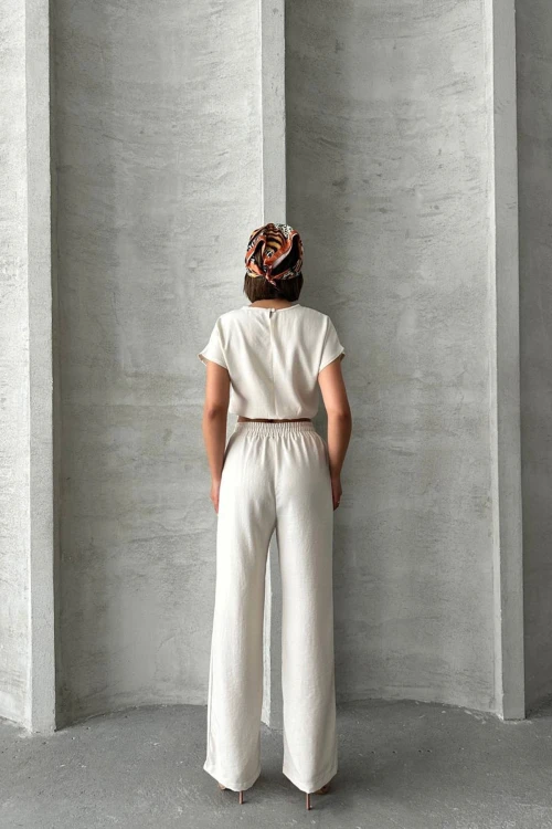 Ekru Crop Bluz Ve Pantolon Alt Üst Takım BCHN-25255057