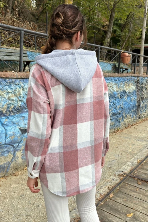 Gül Kurusu Kapüşonlu Oversize Uzun Kollu Gömlek BCBSK-25700-3667