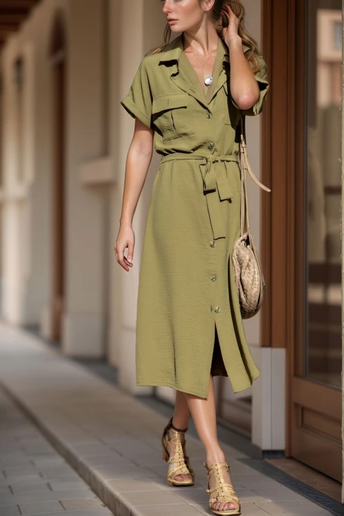 Haki Cepli Kemerli Safari Airobin Elbise BCBSK-25700-K4045