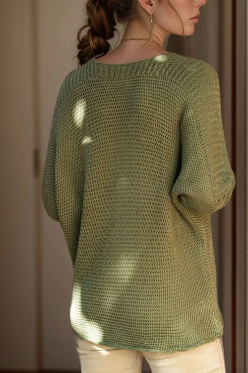 Haki Yarasa Kol Selanik Örgü Triko Kazak BCBSK-25700-GK-CCK1114