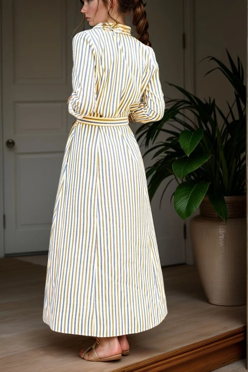 Hardal Kendinden Kemerli Cepli Keten Kiloş Gömlek Elbise BCBSK-25700-3259