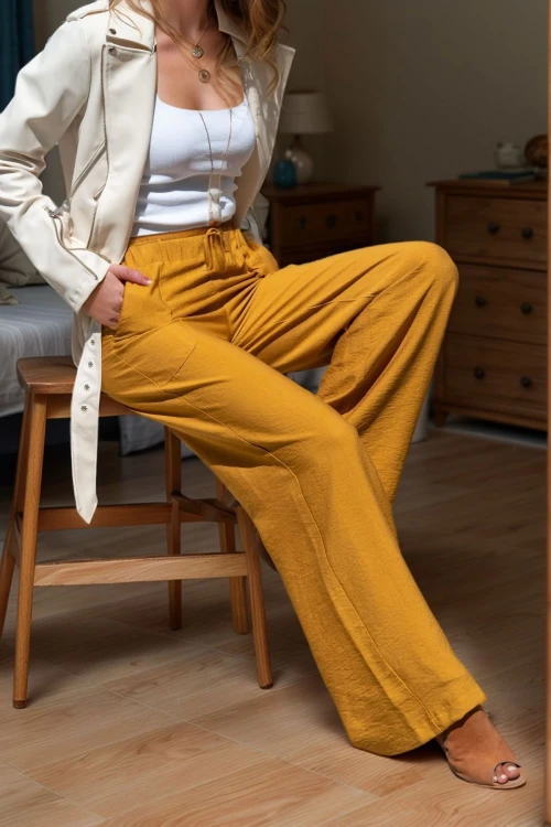 Hardal Keten Beli Lastikli Salaş Pantolon BCBSK-25700-2933