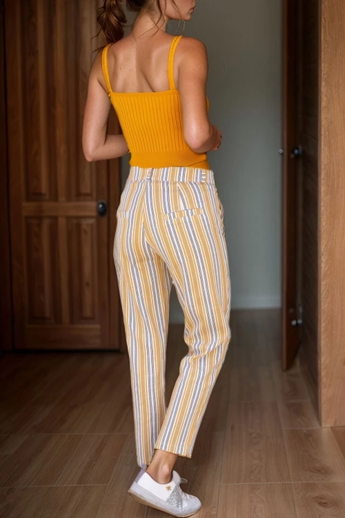 Hardal Keten Cepli Düğmeli Boru Paça Havuç Pantolon BCBSK-25700-3394