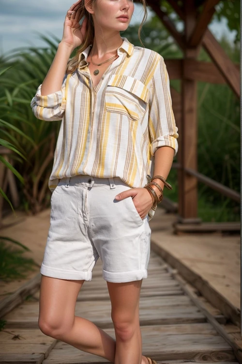 Hardal Taba Kendinden Özel Dokulu Asimetrik Cepli Salaş Gömlek BCBSK-25700-6459