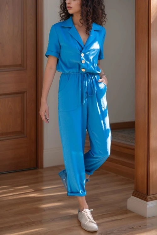 İndigo Ceket Yaka Beli Lastikli Airobin Tulum BCBSK-25700-2622