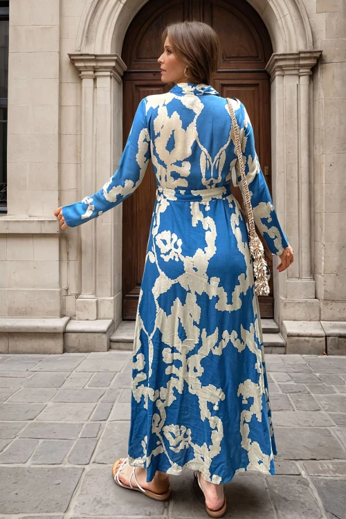 İndigo Hafif Kumaş Desenli Elbise BCBSK-25700-3413