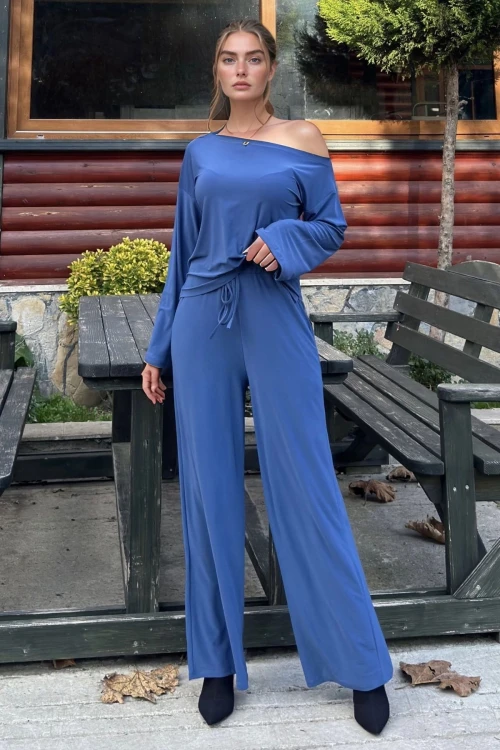 İndigo Yumuşak Dokulu Omuz Dekolteli Salaş Alt Üst Takım BCBSK-25700-3668