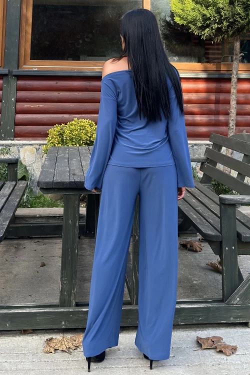 İndigo Yumuşak Dokulu Omuz Dekolteli Salaş Alt Üst Takım BCBSK-25700-3668