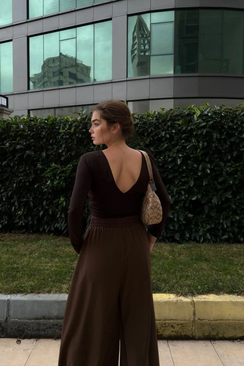 Kahve Beli Lastikli Cepli Bol Paça Yumuşak Dokulu Salaş Pantolon BCBSK-25700-3391