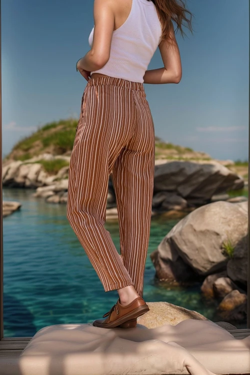 Kahve Duble Paça Çizgili Dokulu Pantolon BCBSK-25700-3277