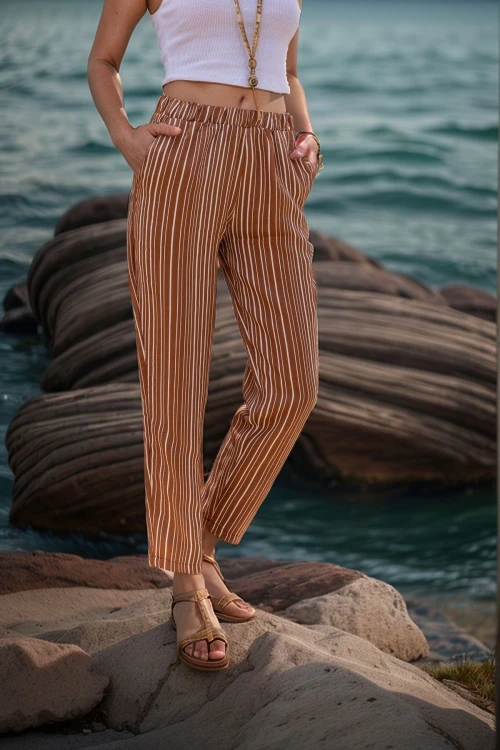 Kahve Duble Paça Çizgili Dokulu Pantolon BCBSK-25700-3277