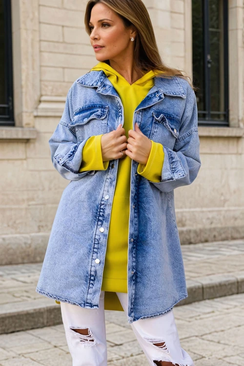 Kar Yıkama Kar Yıkama Uzun Oversize Kot Ceket BCBSK-25700-KT0048