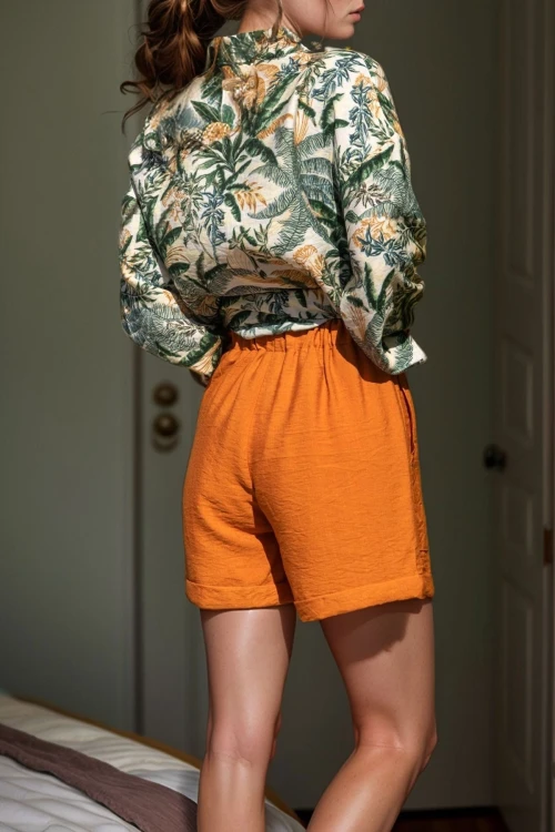 Kiremit Beli Lastikli Duble Paça Keten Şort BCBSK-25700-2891