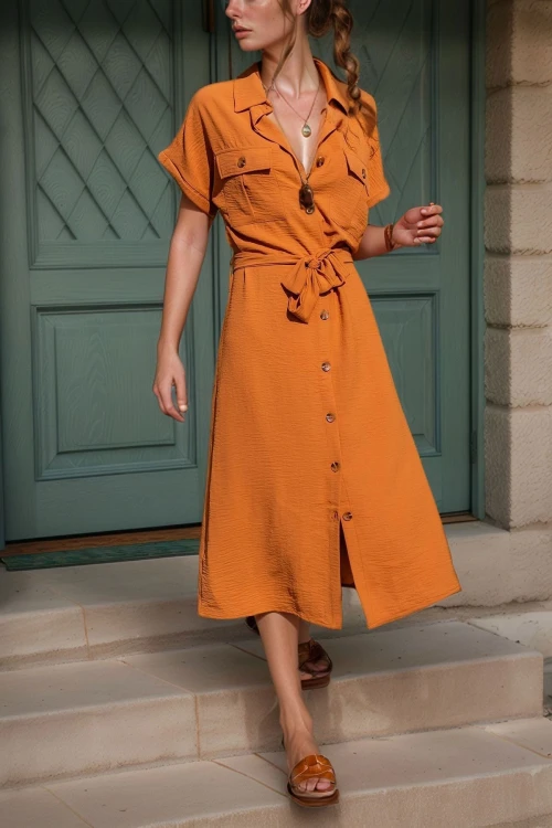 Kiremit Cepli Kemerli Safari Airobin Elbise BCBSK-25700-K4045