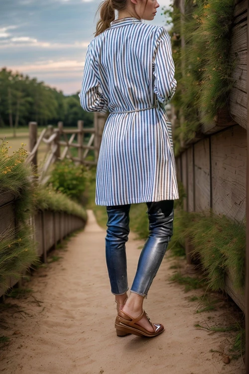 Kiremit Çizgili Uzun Boyfriend Ceket BCBSK-25700-3272