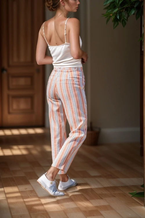 Kiremit Keten Cepli Düğmeli Boru Paça Havuç Pantolon BCBSK-25700-3394