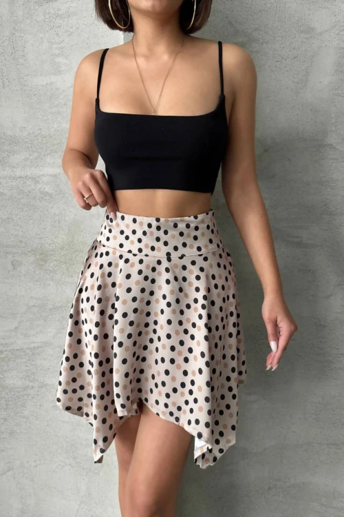 Krem Asimetrik Kesim Puantiyeli Etek BCHN-2525900