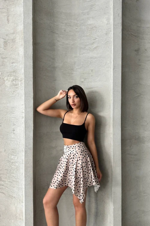 Krem Asimetrik Kesim Puantiyeli Etek BCHN-2525900