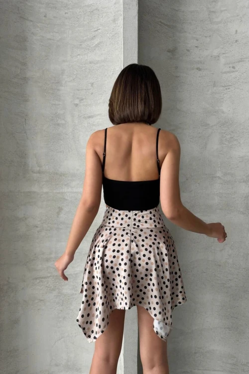 Krem Asimetrik Kesim Puantiyeli Etek BCHN-2525900