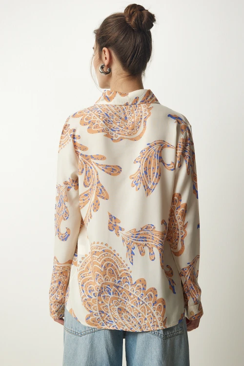 Krem Uzun Kollu Düğmeli Gömlek BCBSK-25700-K7615