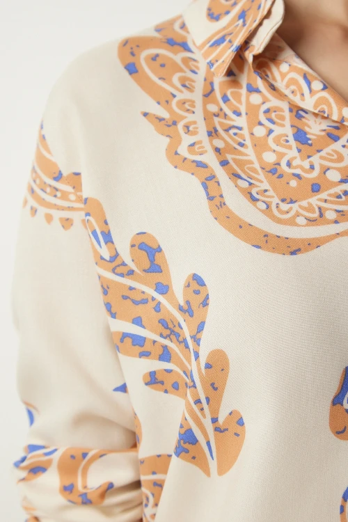 Krem Uzun Kollu Düğmeli Gömlek BCBSK-25700-K7615