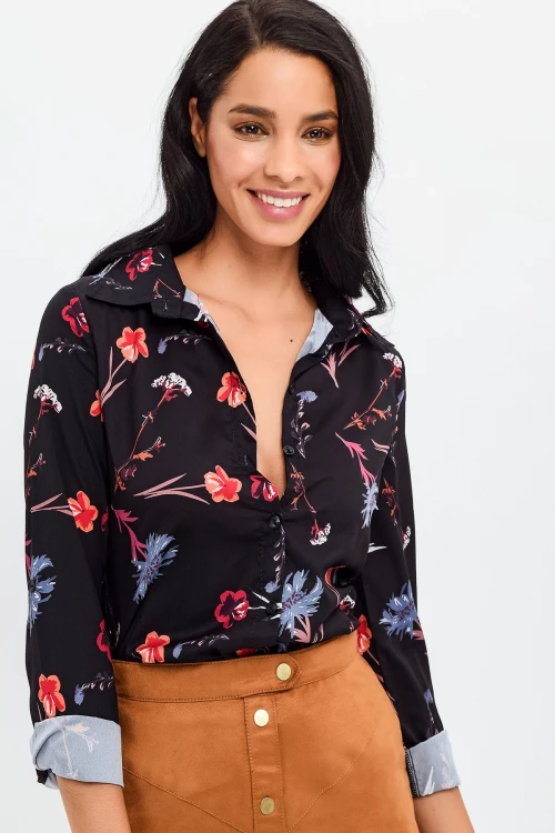 Lacivert Çiçek Desenli Gömlek BCBSK-25700-T4010-1050