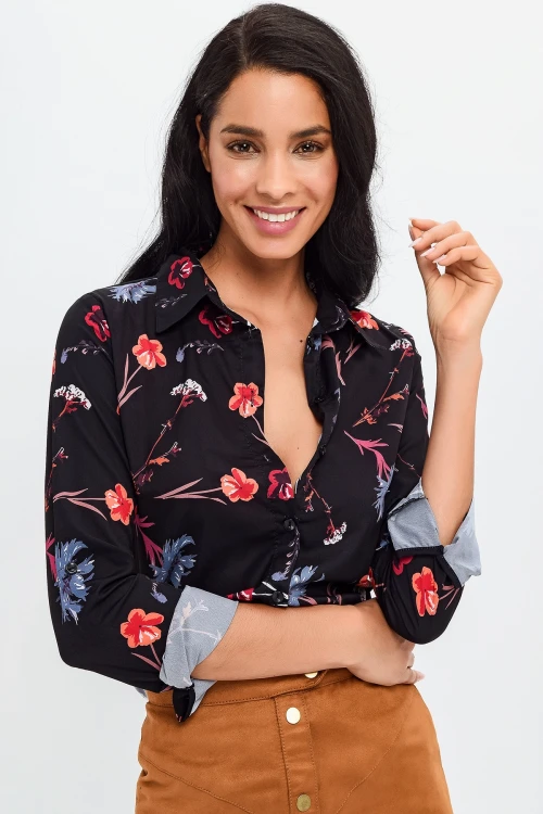 Lacivert Çiçek Desenli Gömlek BCBSK-25700-T4010-1050