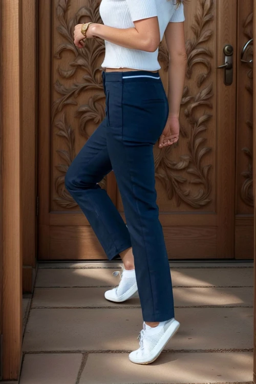 Lacivert Yüksek Bel Bant Şeritli Kalem Pantolon BCBSK-25700-3186