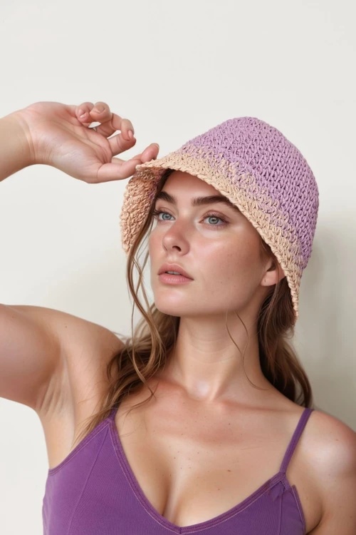 Lila El Örgüsü Hasır Şapka BCNSV-2514404