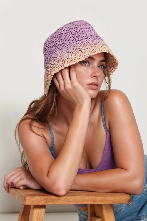 Lila El Örgüsü Hasır Şapka BCNSV-2514404