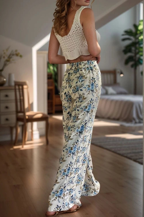 Mavi Beli Lastikli Cepli Desenli Bol Kesim Pantolon BCBSK-25700-3644