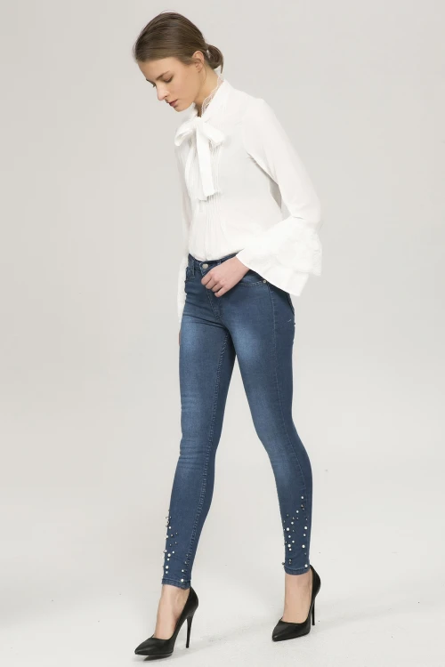 Mavi2 Yüksek Bel Taşlı Denim Pantolon BCBSK-25753-588-02045