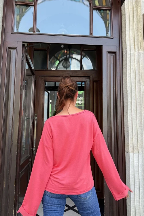 Mercan Yumuşak Dokulu Oversize Bluz BCBSK-25700-3470