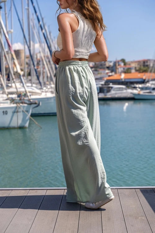 Mint Beli Lastikli Cepli Bol Paça Yumuşak Dokulu Salaş Pantolon BCBSK-25700-3391