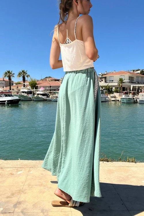 Mint Cebi Hasır Detaylı Beli Lastikli Salaş Etek BCBSK-25700-3389