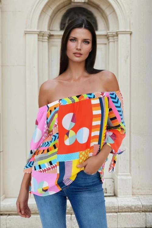 Multi Düşük Yaka Desenli Bluz BCBSK-25700-T4013-1130