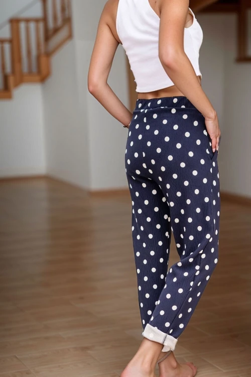 Puantiye Kendinden Dokulu Beli Lastikli Cepli Pantolon BCBSK-25700-3273