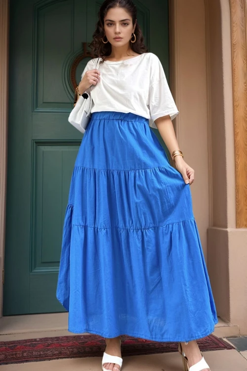 Saks Cepli Beli Lastikli Kendinden Katlı Vual Kiloş Etek BCBSK-25700-3574