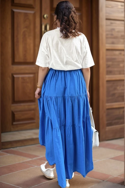 Saks Cepli Beli Lastikli Kendinden Katlı Vual Kiloş Etek BCBSK-25700-3574