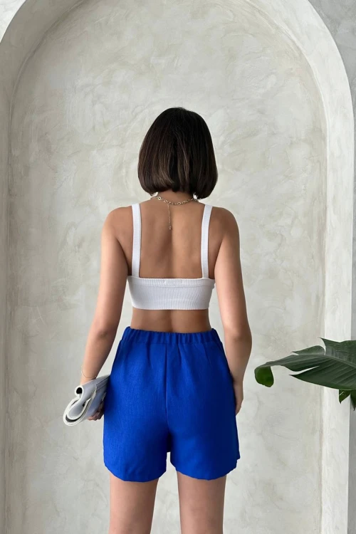 Saks Fiyonklu Önü Parçalı Dokuma Şort Etek BCHN-25255021