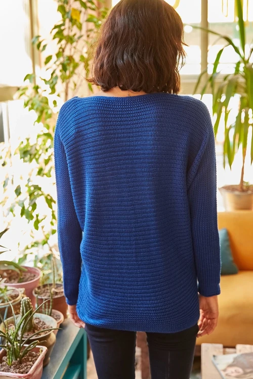 Saks Geniş Yaka Yarasa Kol Triko Kazak BCBSK-25700-K7555