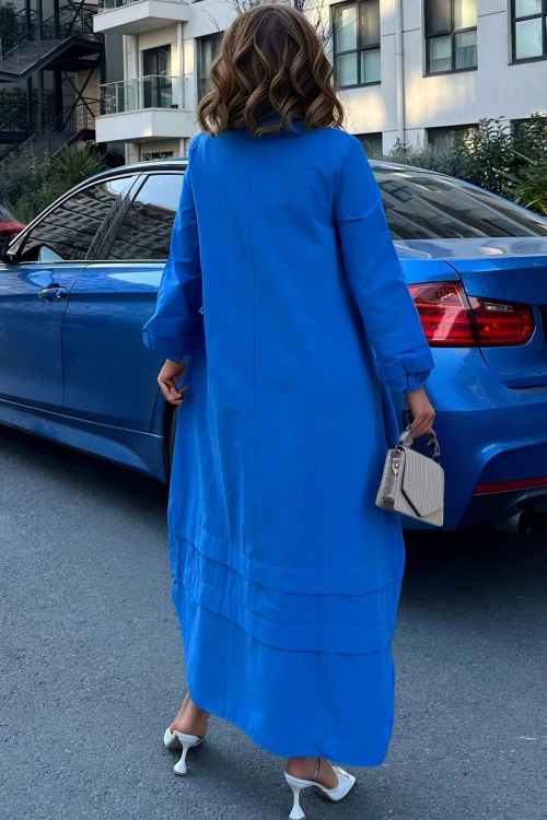 Saks Oversize Kolu Lastikli Uzun Elbise BCBSK-25700-3517